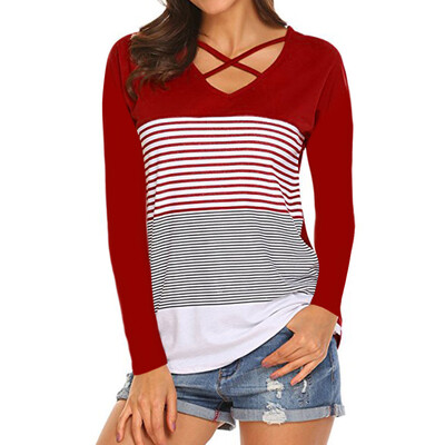 

Starmoon Women Ladies Stripe Splice T-Shirt Long Sleeve Casual Tops Blouse