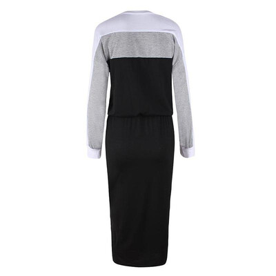 

Sexy Women Two-piece Set Contrast Color Blouse Sweatshirt Long Sleeve Bodycon Midi Skirt Suits Outfits GreyBlack