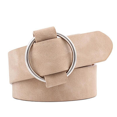 

Fashion Women Solid Color Wide Waistband No Pin Round Circle Faux Leather Belt