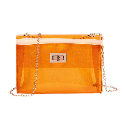 

Women Transparent Jelly Shoulder Bag PVC Clear Messenger Bags Small Sqaure Crossbody Bags Chain Handbag Clutch T10