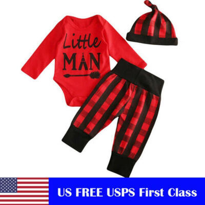 

USA Newborn Baby Boy Girl Plaid Christmas Jumpsuit Romper Bodysuit Pants Outfits