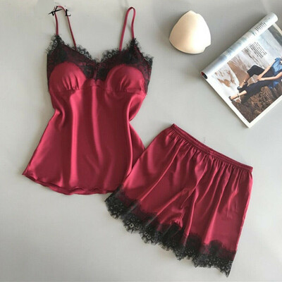 

Women Silk Sleeveless Night Sleepwear Nightwear Dress Shorts Pajamas 2Pcs Set