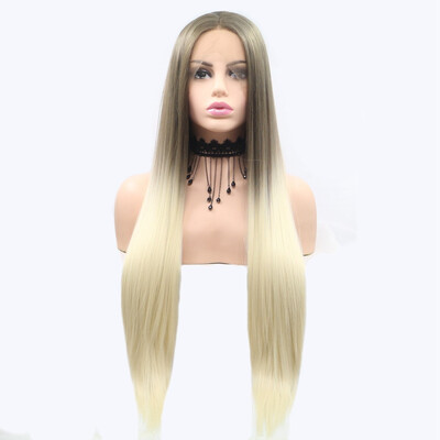

Amazing Star Lace Frontal Wigs Straight Hair Ombre Color Middle Part 13x3 Hand Tied Lace Frontal Synthetic Hair