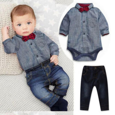 

Neugeborene Kinder Baby Jungen Strampler Overall Tops Jeans Hosen Outfits Set