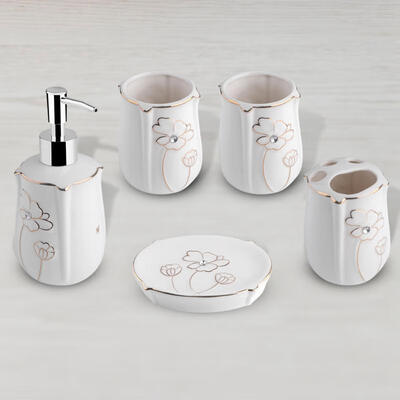 

Greensen 5PCS Ceramic Marble Bathroom Set Toothbrush Cup Holder Toilet Storage Accessories