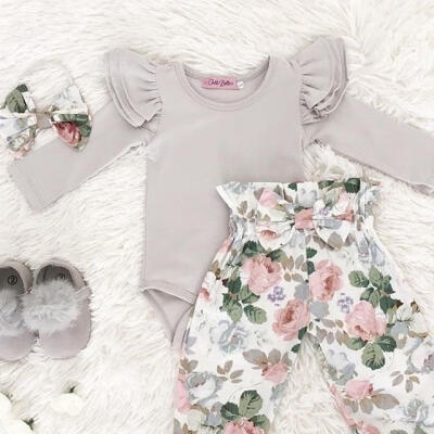 

Newborn Baby Girls Floral 3pcs Clothes Jumpsuit Romper Bodysuit Pants Outfit Set