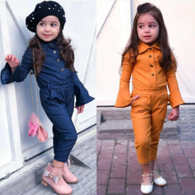 

US Toddler Kids Baby Girls Long Bell Sleeve Romper Jumpsuit Pants Autumn Outfits