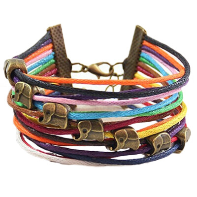 

Charm Chic Multilayer Wrap Owl Elephant Leather Braided Rope Unisex Lucky Charms Bracelet