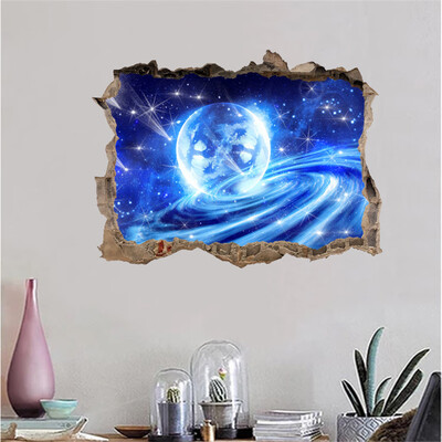 

〖Follure〗3D Broken Wall Starry Wall Stickers With Planets Stars Sky Removable Wall Mural
