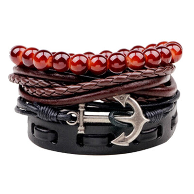 

Adjustable DIY Bracelet Wood Bead Leather Wax Rope Braided Beaded For Men Women gift