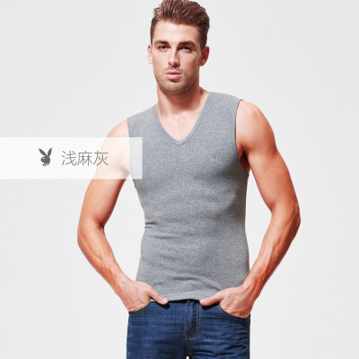 

Playboy PLAYBOY warm vest men plus velvet thickening mens shirt shirt underwear winter cotton Slim middle-aged old gray ash