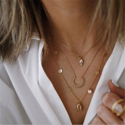 

HuaTang Star Moon Pendant Necklace Boho Geometric Crystal Layered Necklaces for Women Girl Waterdrop Opal Collar Choker Jewelry