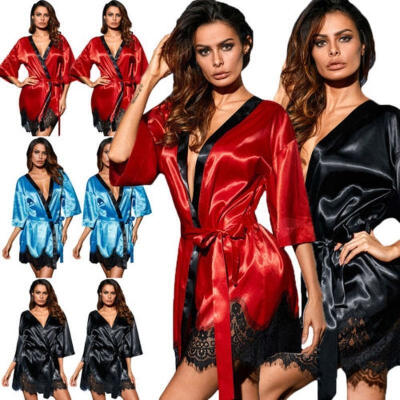 

Women&39s Sexy Lace Satin Robe Nightie Lingerie Sleepwear Pyjamas Dress