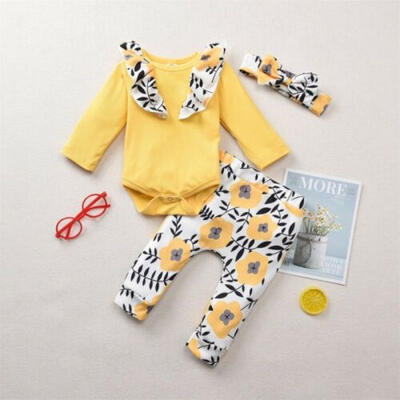 

3PCS Newborn Infant Baby Girl Outfit Clothes Set Romper Bodysuit Pants Trousers