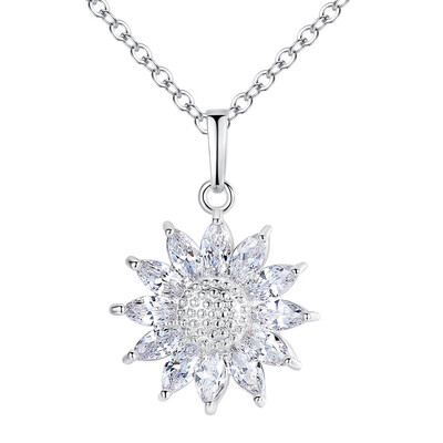 

Rinhoo 925 Sterling Shiny Crystal Cherry Blossom Flower Necklace Elegant Zircon Cross Heart Necklace Women Wedding Jewelry Gifts