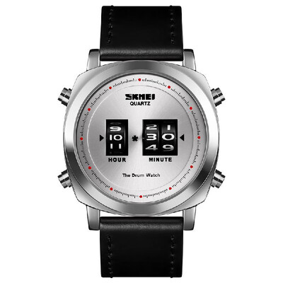 

SKMEI 1519 Man Quartz Watch Creative Rolling Time Display Sport Waterproof 3ATM Leather Watchband Male Wristwatch