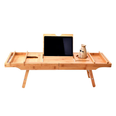 

Bathtub Caddy Tray Bamboo Spa Bathtub Caddy Organizer Book Wine Holder Nonslip Bottom Extendable Sides Foldable Legs