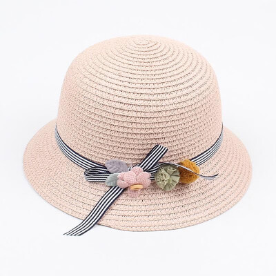 

Girls Straw Hat Striped Bowknot Flower Foldable Sweet Cute Sun Summer Floppy Kids Beach Vacation Cap