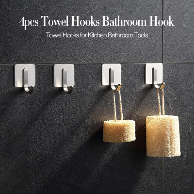 

4pcs Towel Hooks Bathroom Hook Robe Hooks Adhesive Stainless Steel for Kitchen Bathroom Towels