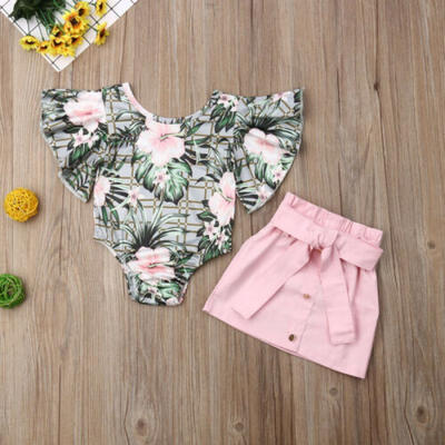 

Baby Girl Kids Summer Toddler Outfits Clothes Ruffle Romper TopsSkirt 2PCS Set