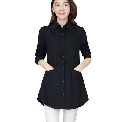

Autumn New Solid Color Womens Plus Size Shirt Fashion Trend Single Breasted Long Sleeve Blouse