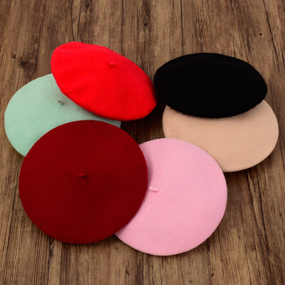 

Pure Wool Solid Color Knit Hat Ladies Winter Warm Hat Female Painter Hat Beret Style Cap
