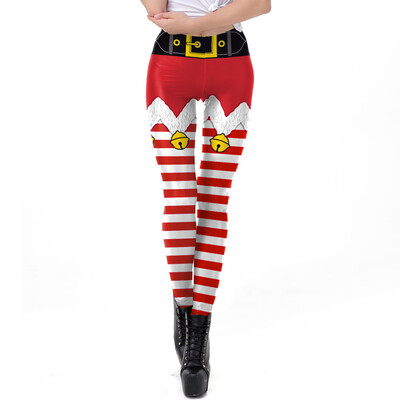 

Tailored Womens Christmas Bell Stripe Print Tighten High Waist Pencil Pants Trousers