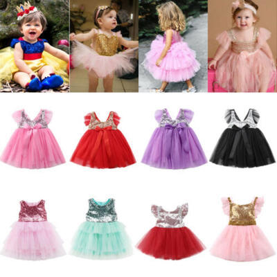 

Newborn Kid Baby Girls Sequins Lace Tulle Party Pageant Bridesmaid Wedding Dress