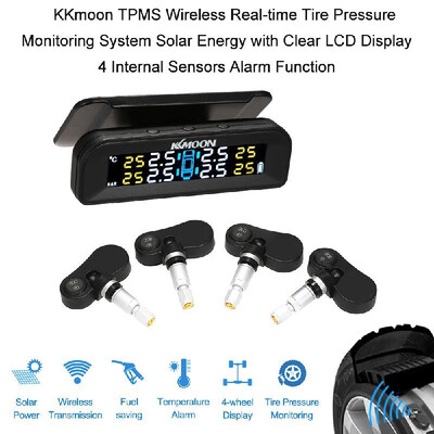 

TPMS Tire Pressure Monitoring System Wireless Real-time Solar Energy Clear LCD Display 4 Internal Sensors Alarm Function