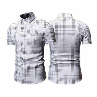 

Mens Summer Casual Dress Shirt Checks Short Sleeve Fashion T Shirts Tops