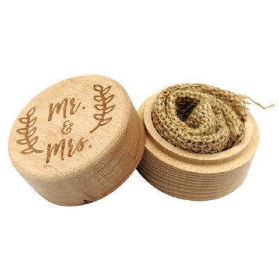 

Wooden Round Beech Wedding Ring Box With Letter Happily Ever After On The Surface