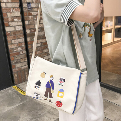

Canvas Baggage Girls One Shoulder Ins Slant Dual-purpose Student Japanese Harbour Graffiti Retro-Gusen Chic Port Wind Baggage