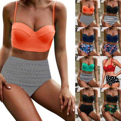 

Womens High Waisted Bikini Set Push Up Bra Padded 2Pcs Summer Swimsuit Swimwear