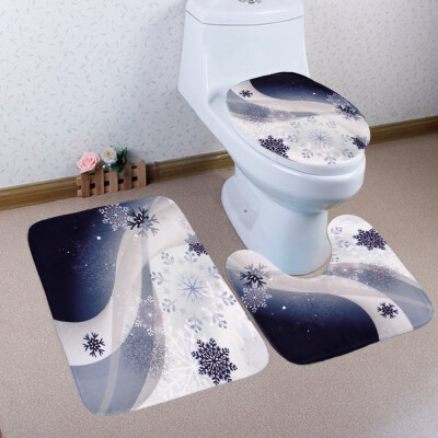 

Gobestart 3PCS Christmas Bathroom Non-Slip Pedestal Rug Lid Toilet Cover Bath Mat Set