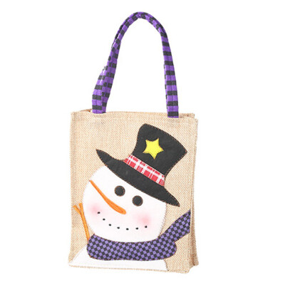 

Hot Sale Christmas Linen ClothTote Bag Cartoon Embroidered Tote Handheld Gift Bags