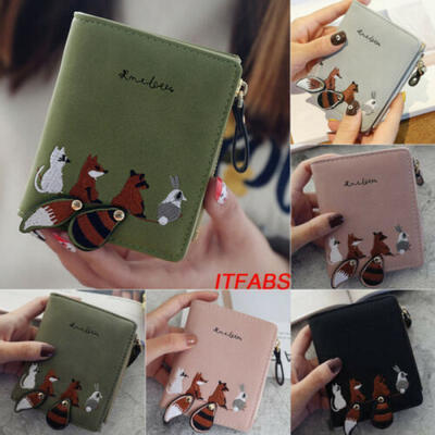 

US Fashion Women Small Wallet Lady Short Fox Print Coin Pocket Purse Clutch Bag