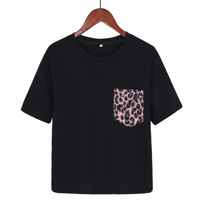 

Nomeni Women Casual Leopard Print Pocket Short Sleeve Top Blouse Crop Tops Shirt