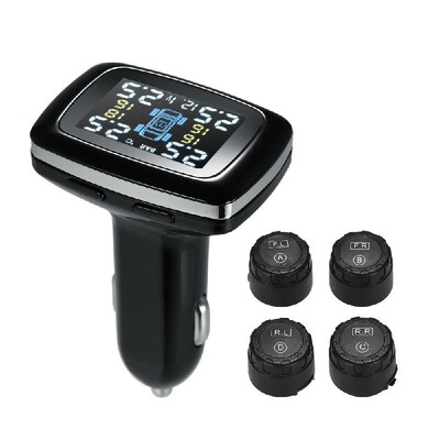 

TPMS Smart Car Wireless Tire Pressure Monitoring System Cigarette Lighter Digital LCD Display with 4 External Sensors Auto Securit