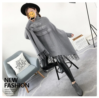 

In the fall&winter of 2018 sets to thicken the batwing coat loose sweaters in the cape cape coat ladies fringed long sweater