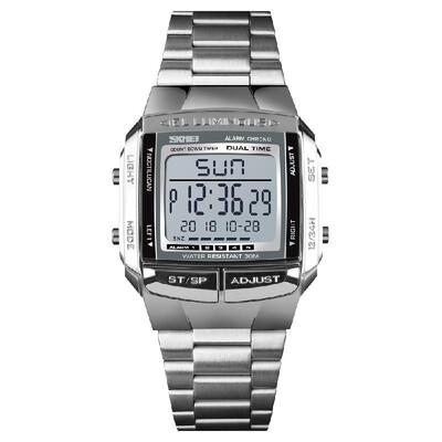 

SKMEI 1381 Men Analog Digital Watch Fashion Casual Sports Wristwatch 2 Time 5 Alarm 3ATM Waterproof Stainless Steel Strap Backligh