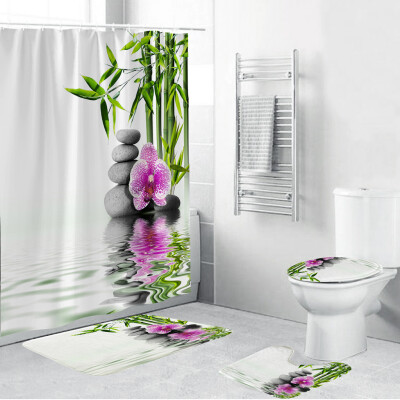 

〖Follure〗4PCS Non Slip Toilet Polyester Cover Mat Set Bathroom Shower Curtain