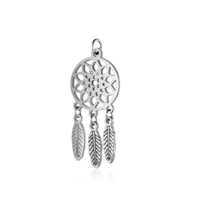 

304 Stainless Steel Pendants with Jump Rings Polished Dream Catcher Stainless Steel Color 32x14x1mm Hole 3mm