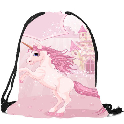

New Fashion Unicorn Rainbows Girls Drawstring Backpack Bundle Pocket Polyester Swimming School Bag