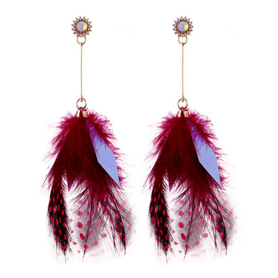 

New Simple Retro Fashion Personality Crystal Long Feather Drop Earring For Lady Girls