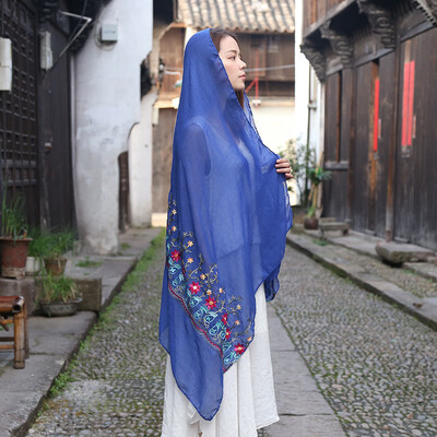 

Korean version of cotton&linen women spring&summer wild art long air conditioning large shawl scarf dual-use embroidery ethnic wind scarf