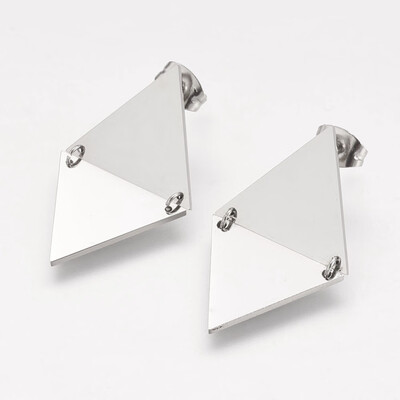 

304 Stainless Steel Ear Studs Rhombus Stainless Steel Color 305x18x3mm pin 07mm