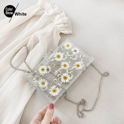 

Fashion Acrylic womens shoulder bag Flower Flap Evening Bags Small crossbody bag for women 2019 wedding party Transparent Chian