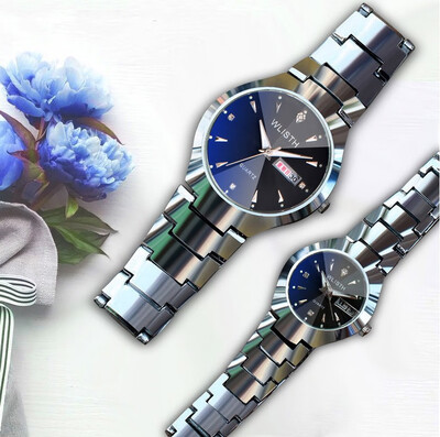 

2 PCS watches for man&woman steel band date week quartz luxury couples lovers watch coffee gold fashion clock gift