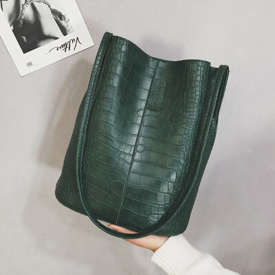 

Big bag 2019 fallwinter new European&American fashion shoulder bag crocodile pattern large capacity diagonal bucket bag