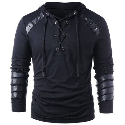 

Lace Up Faux Leather Hoodie